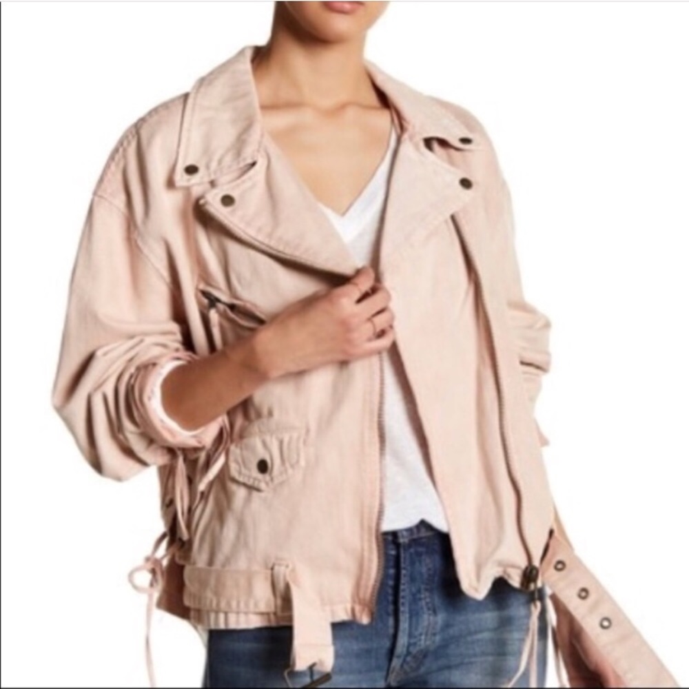 Free People lace up denim moto jacket